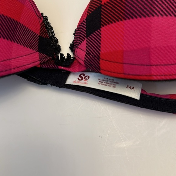 NWT SO red/ black plaid push up bra Sz 34A - Picture 3 of 7